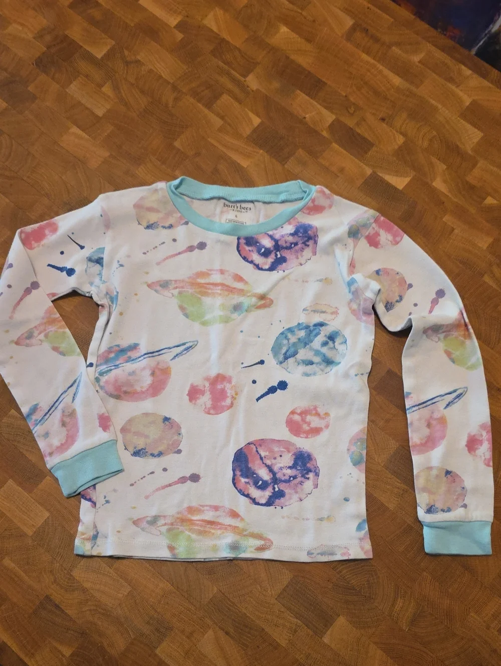 Planets And Space Kids' White Watercolor Planet Long-Sleeve Pajama Top